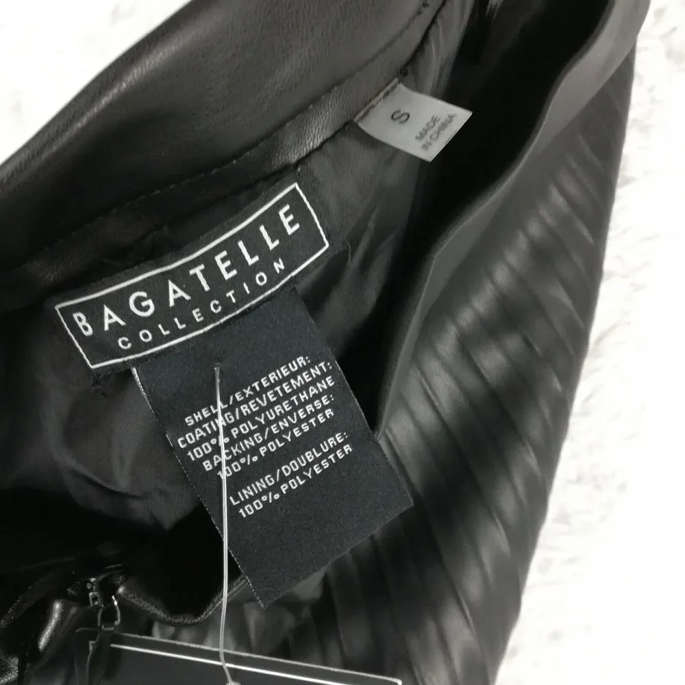 Bagatelle Womens Skirt Pleated Faux Vegan Leather Black Midi‎ Side Zip Lined S
